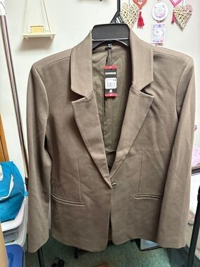 Express Brown Single-Button Notch Lapel Blazer